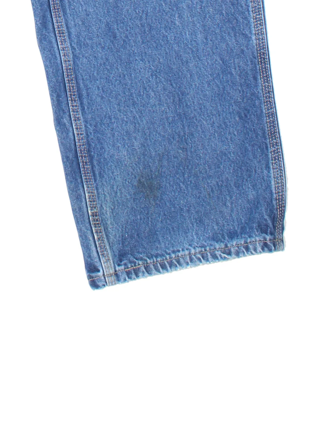 Carhartt Carpenter Jeans in a blue colourway with multiple pockets and the logo embroidered on the back.