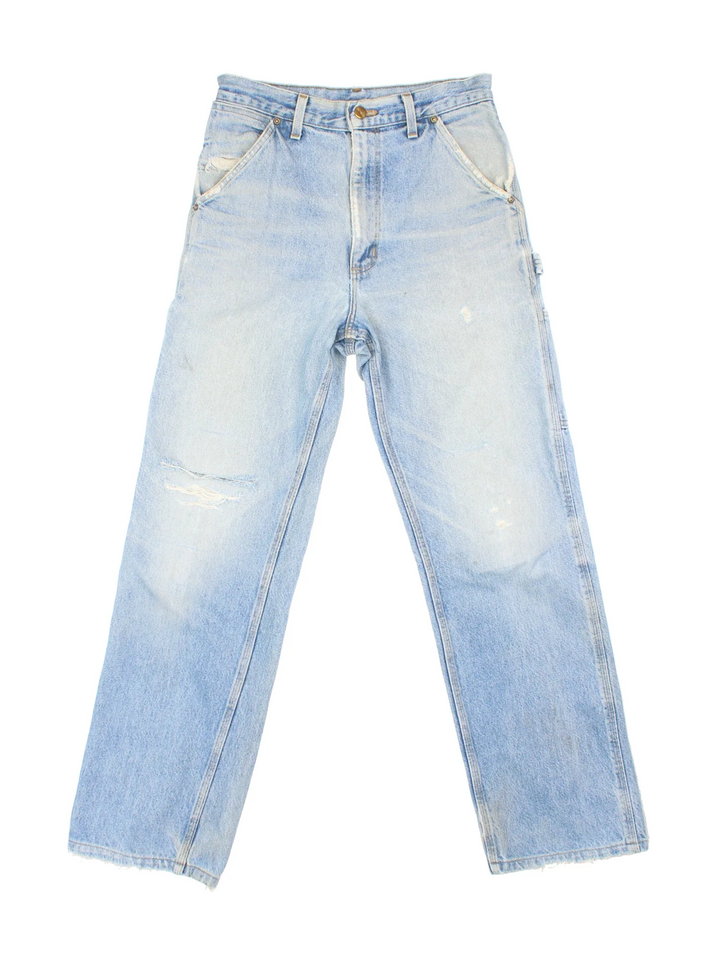 Carhartt Carpenter Jeans in a blue colourway with multiple pockets and the logo embroidered on the back.