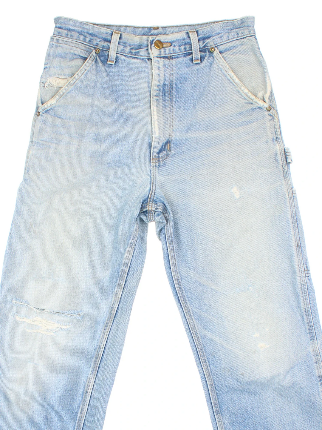 Carhartt Carpenter Jeans in a blue colourway with multiple pockets and the logo embroidered on the back.