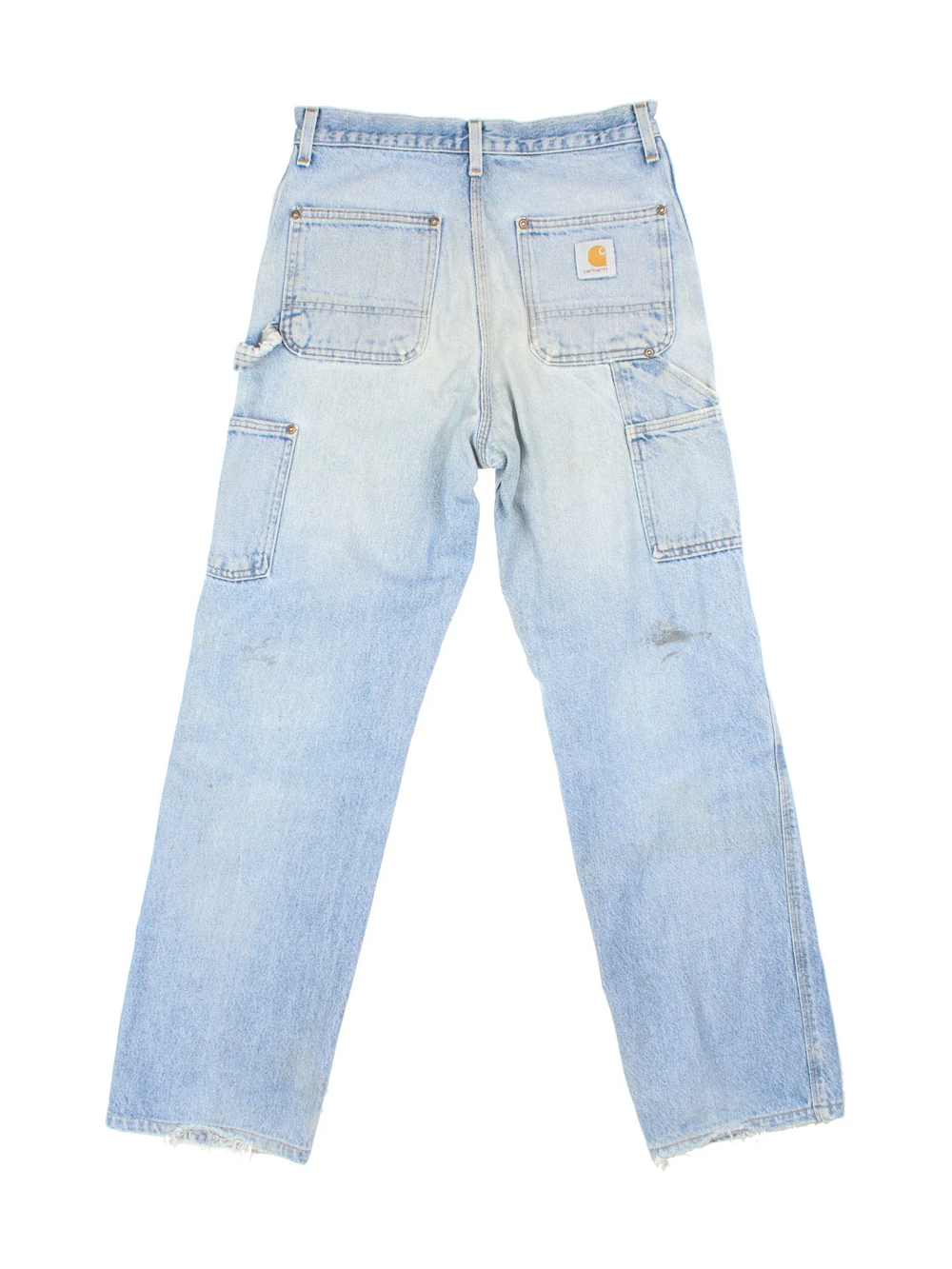 Carhartt Carpenter Jeans in a blue colourway with multiple pockets and the logo embroidered on the back.