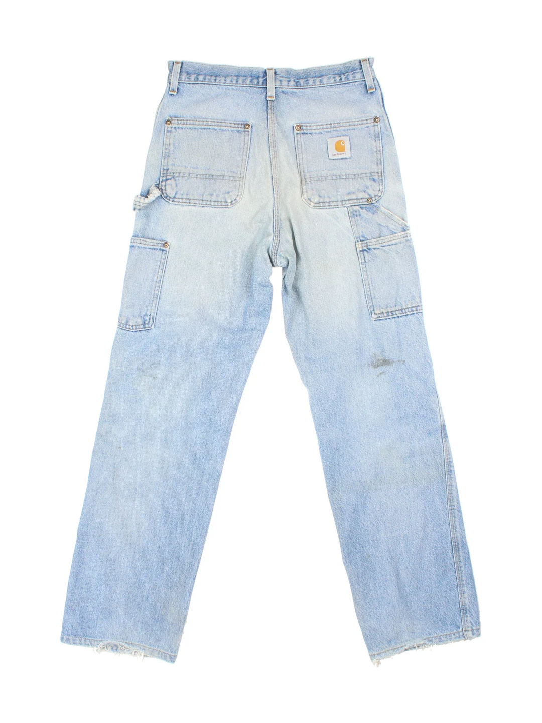 Carhartt Carpenter Jeans in a blue colourway with multiple pockets and the logo embroidered on the back.