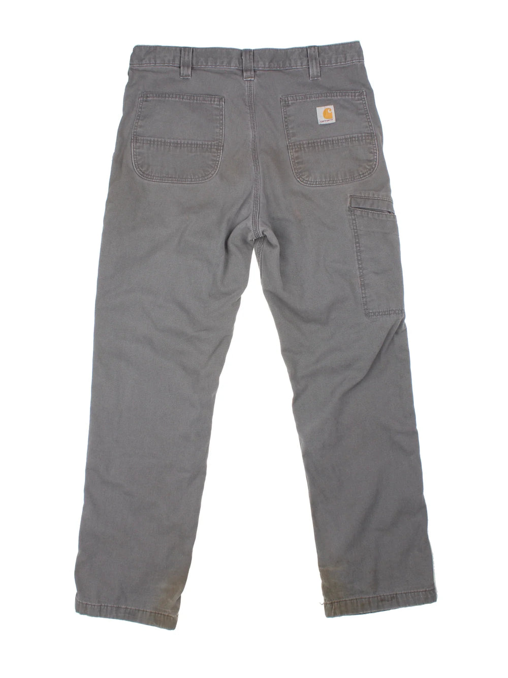 Carhartt Carpenter Trousers in a grey colourway with multiple pockets and the logo embroidered on the back.