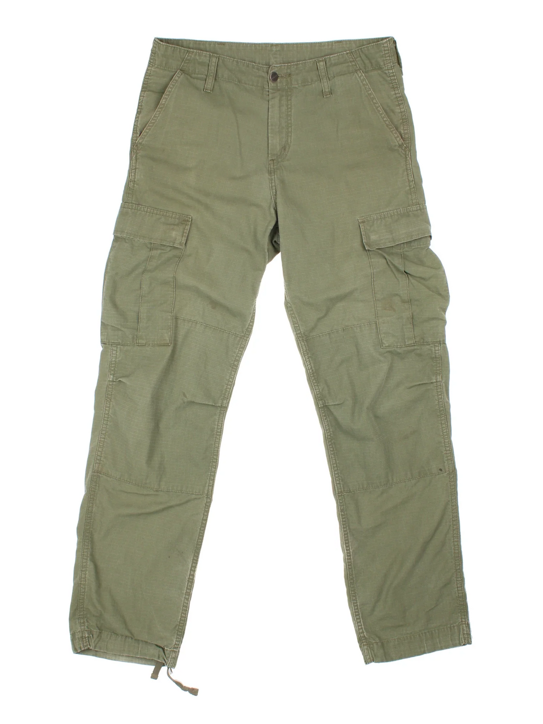 Carhartt Cargo Trouser in a green colourway with multiple pockets and the logo embroidered on the back.