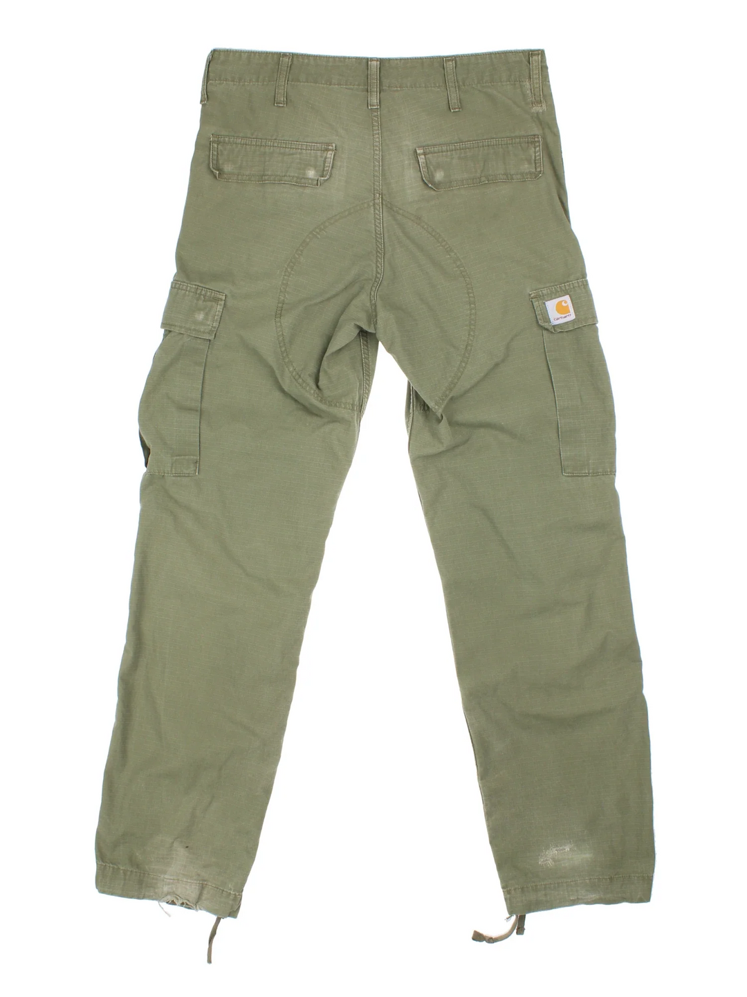 Carhartt Cargo Trouser in a green colourway with multiple pockets and the logo embroidered on the back.