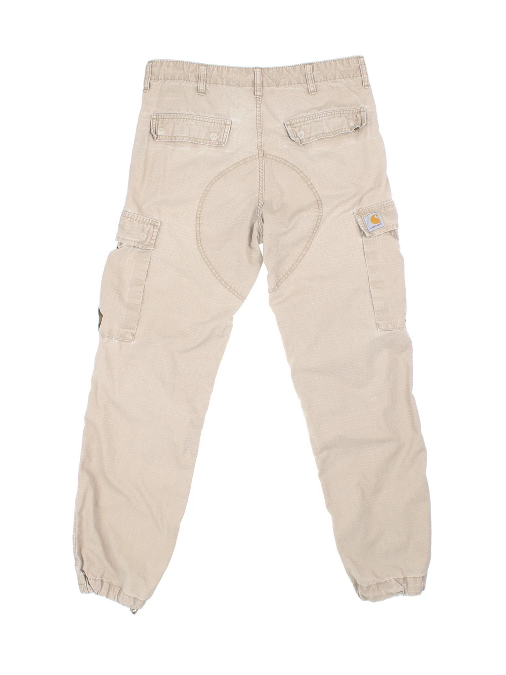 Carhartt Cargo Trouser in a tan colourway with multiple pockets and the logo embroidered on the back.