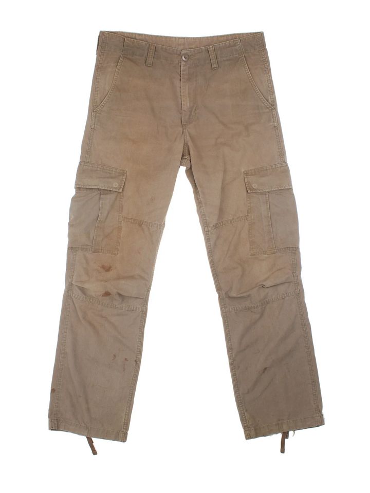 Carhartt Cargo Trousers in a brown colourway with multiple pockets and the logo embroidered on the back.