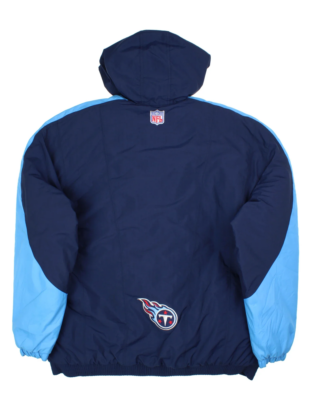 Vintage Nike NFL Tennesse Titans Coat in a blue colourway. Zips up with side pockets, quilted insulation with double layed hood and elasticated cuffs and hems. Logo embroidered on the front/back and hood.