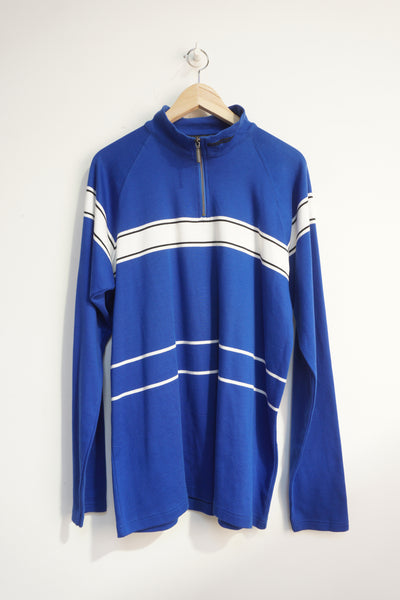 Blue and white striped Ralph Lauren Sport 1/4 zip sweatshirt with branded zipper