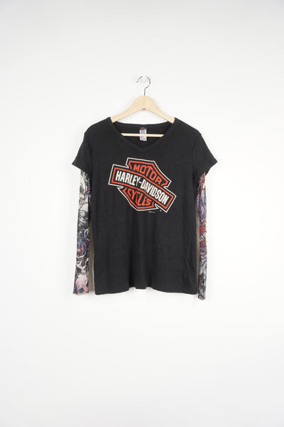 Harley Davidson 2015 baseball t-shirt with spell-out graphics and tattoo style print down the sleeves