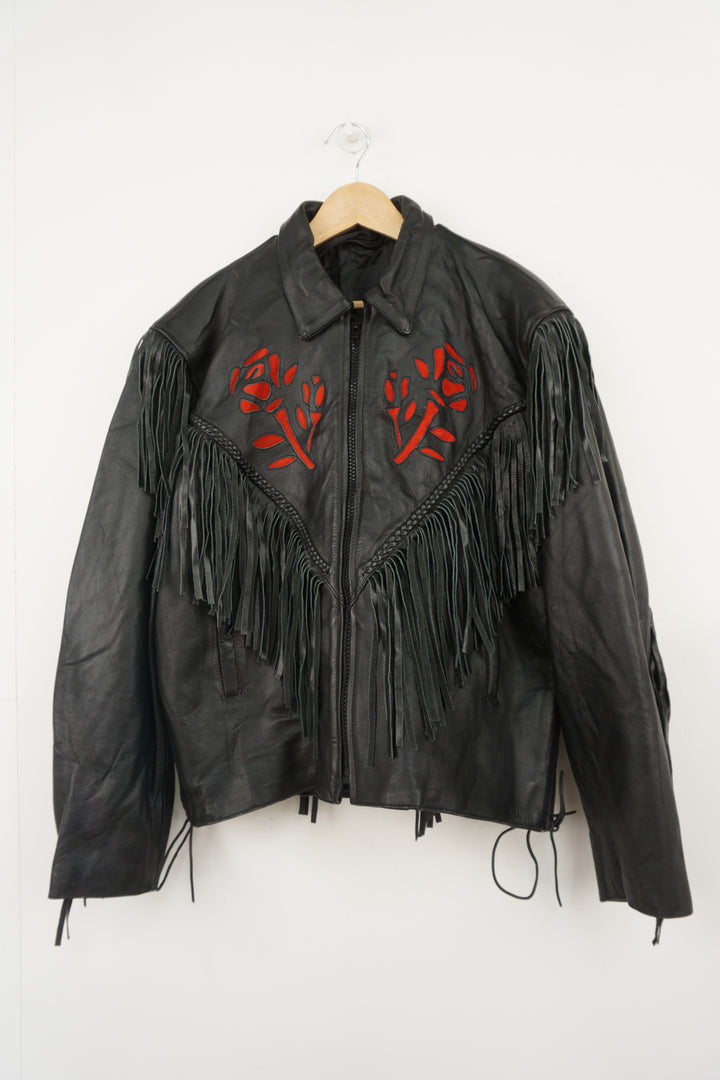 Etches Leather Rose Fringe Jacket
