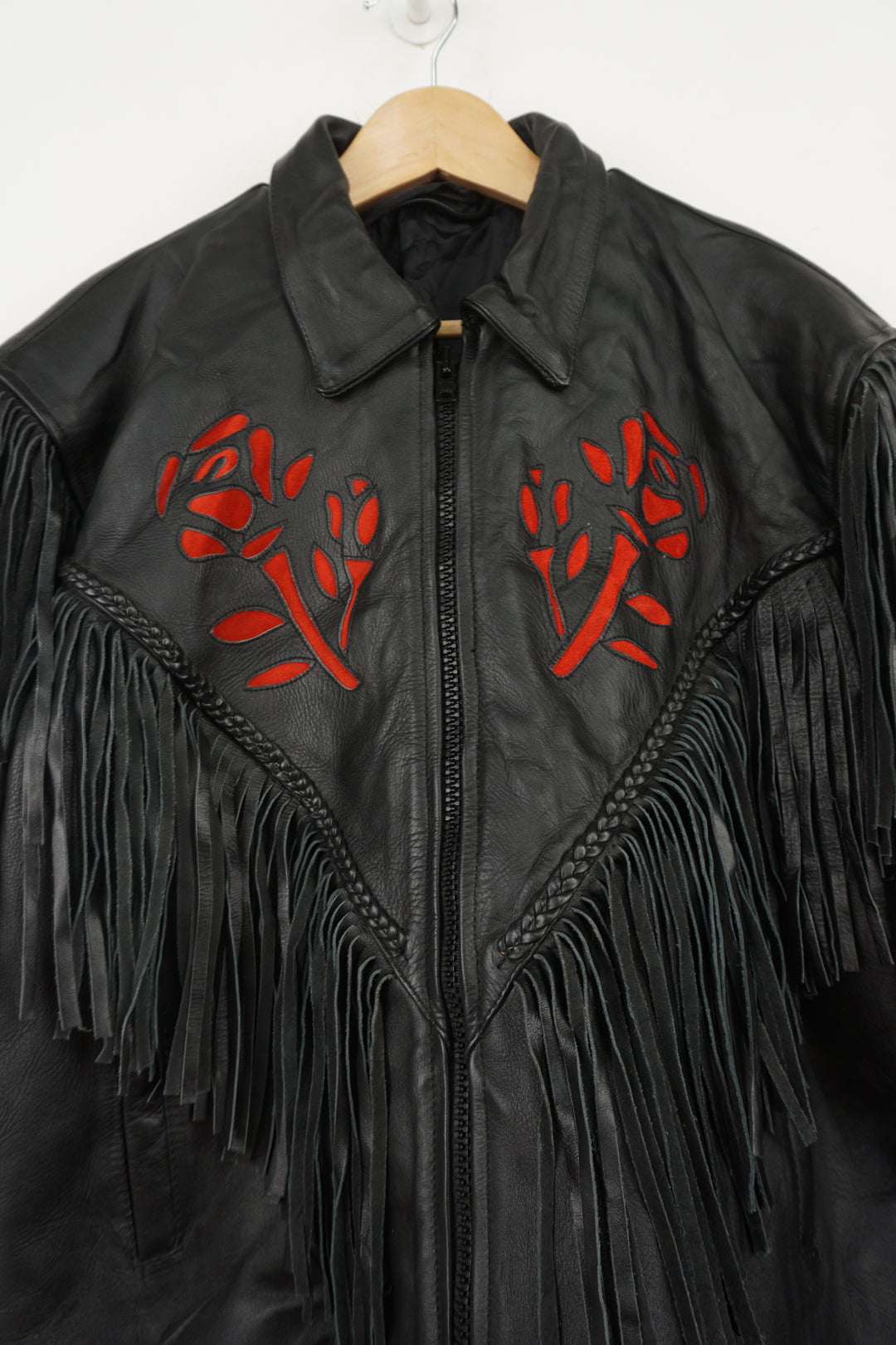 Etches Leather Rose Fringe Jacket