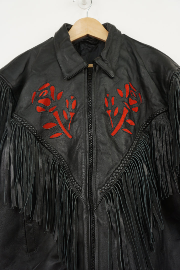 Etches Leather Rose Fringe Jacket