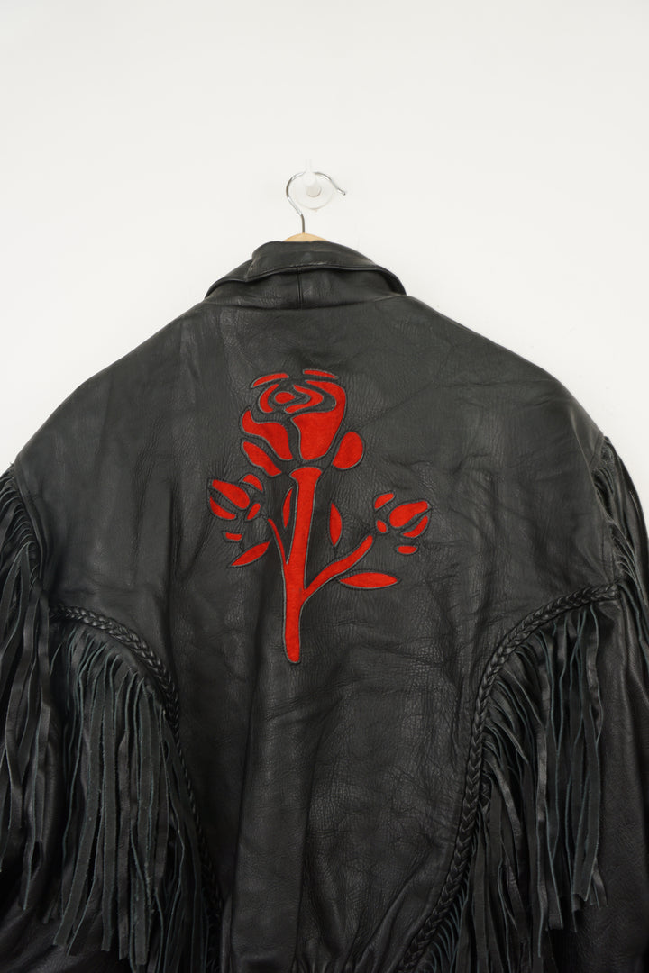 Etches Leather Rose Fringe Jacket