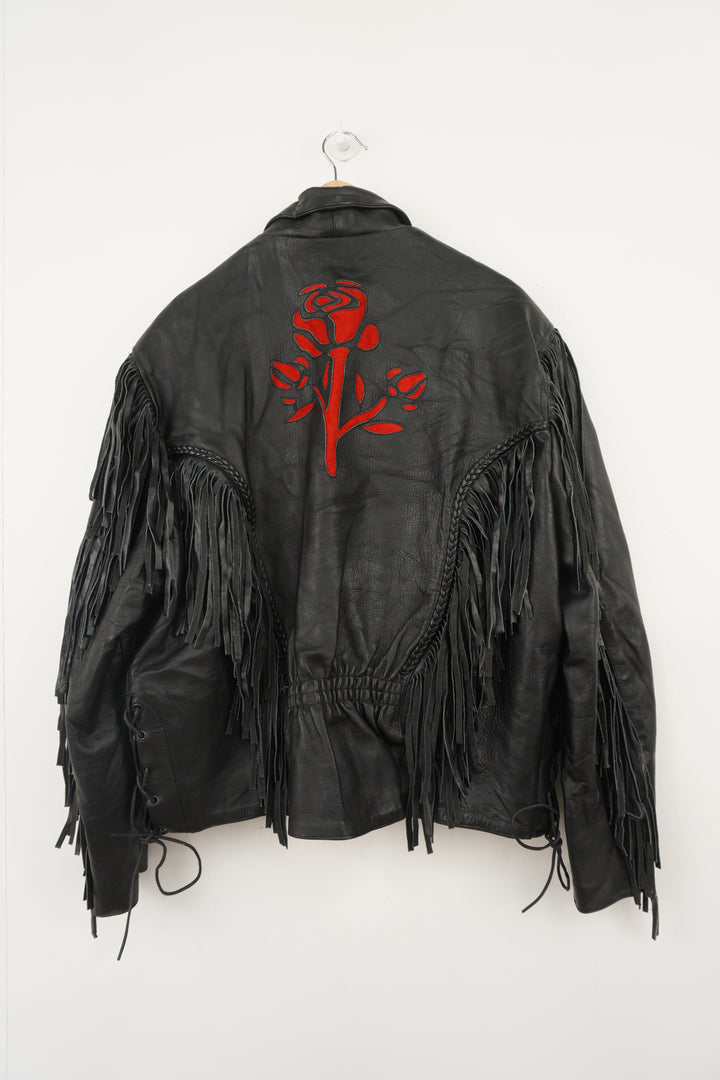 Etches Leather Rose Fringe Jacket