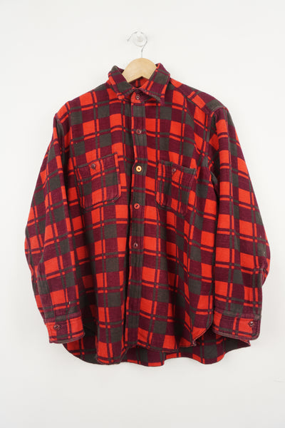 Vintage 1960's Champion all red plaid flannel button up shirt with double breast pocket