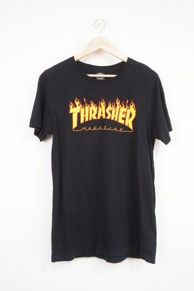 Vintage Thrasher Magazine black spell-out flame graphic t-shirt 