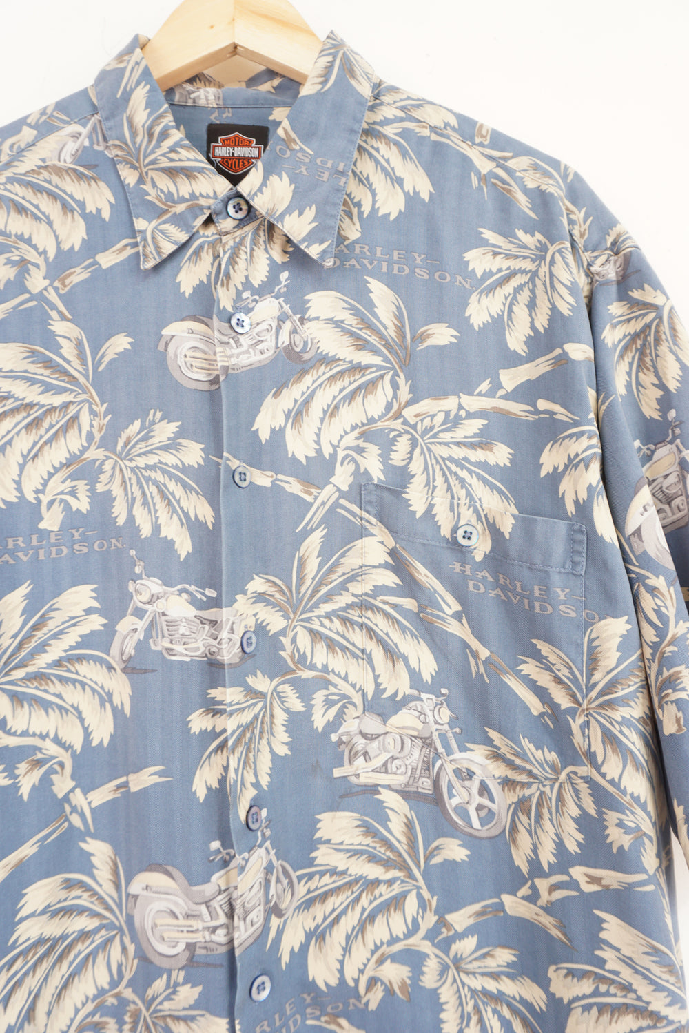 Harley-Davidson button up shirt with all over tropical print 
