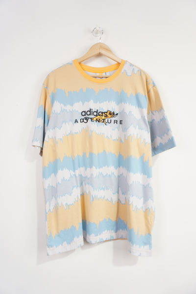 Adidas Adventure  blue and orange tie dye t-shirt with chameleon graphic on the front
