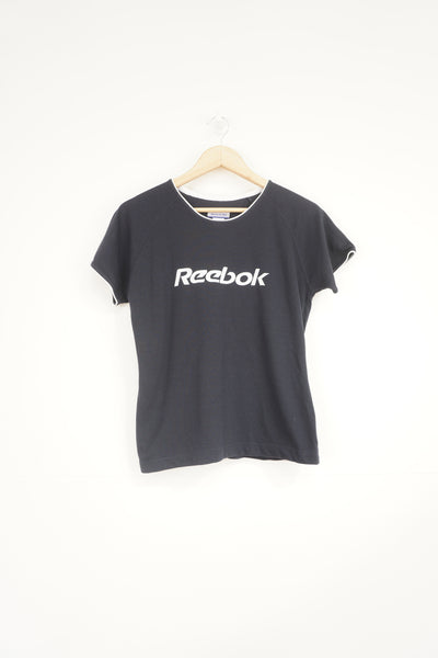 Navy blue Reebok style t-shirt with embroidered logo on the chest