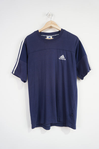 Adidas navy blue t-shirt with logo on chest and three stripes on arms