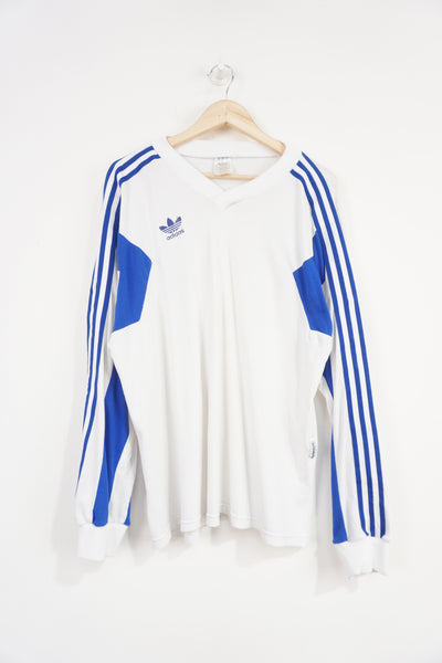 Adidas vintage late 80s / early 90's white long sleeved top with three stripes down the sleeves