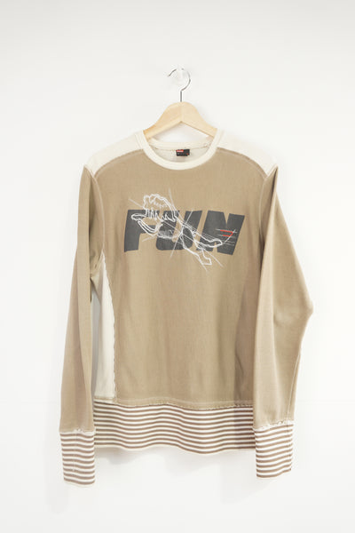 Vintage Y2K cream and brown Diesel embroidered sweatshirt