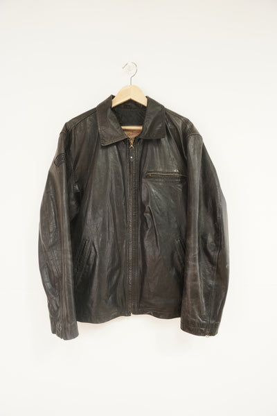 Vintage 90's Diesel black zip through leather jacket