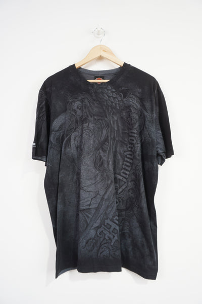 Vintage Harley Davidson grey and black t-shirt with all over tattoo style print