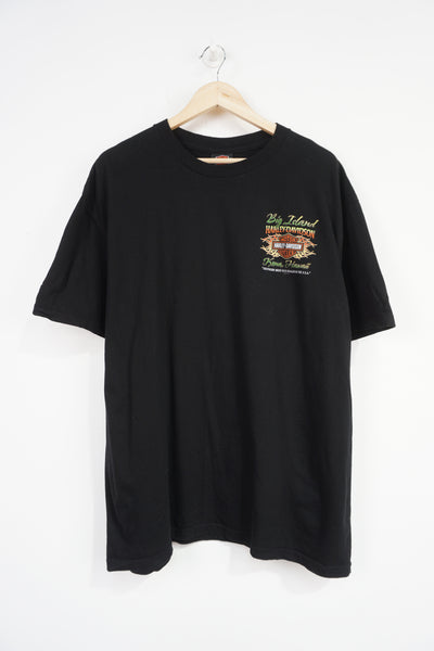 Vintage Harley Davidson Big Island Hawaii black t-shirt with spell-out graphic on the front and back 