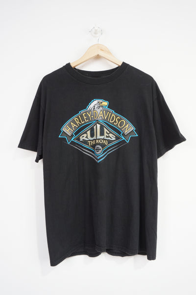 Vintage 1997 Harley Davidson Oakland California t-shirt with spell-out graphic on the back