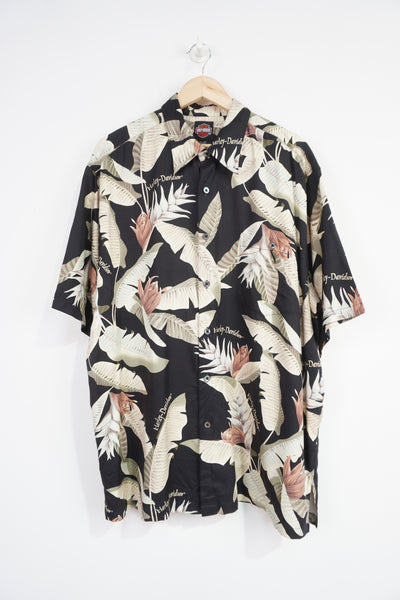 Harley-Davidson button up shirt with all over tropical print 