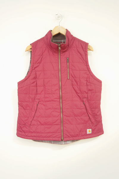 Carhartt pink and plaid reversible quilted gilet with zip up pockets