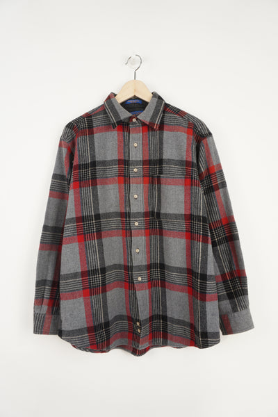 Vintage 80's Pendleton grey and red, pure wool plaid shirt with chest pocket