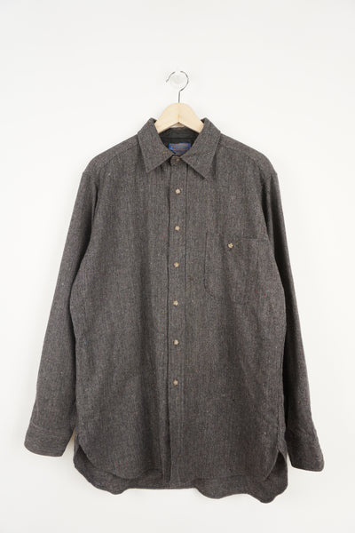 Vintage 60/70's Pendleton grey pure wool button up shirt with chest pockets and elbow patches