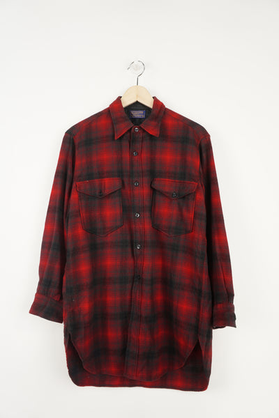 Vintage Women's Pendleton red pure wool plaid shirt with chest pockets