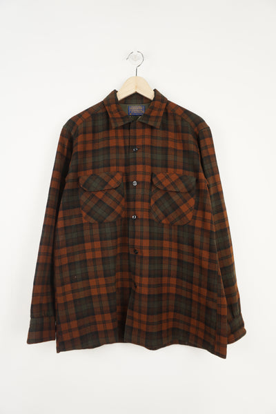 Vintage Pendleton brown pure wool plaid shirt with chest pockets