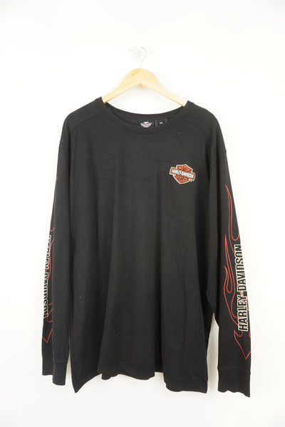Vintage Harley Davidson long sleeve t-shirt with embroidered spell-out graphics on the front, back and sleeves