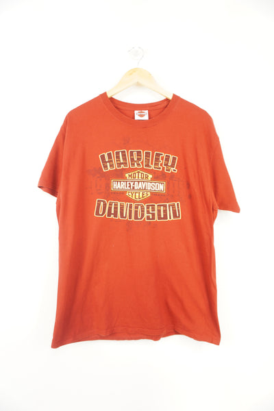 Harley Davidson Sylt Germany red t-shirt with spell-out graphic on the front and back