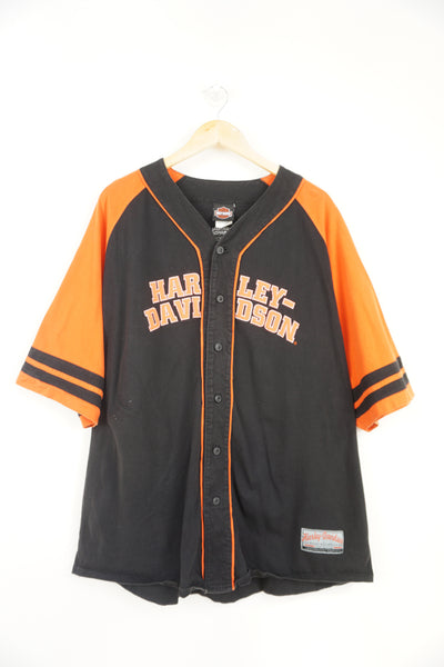 Harley-Davidson, Ft Lauderdale orange and black button up cotton jersey with embroidered spell-out logo across the chest