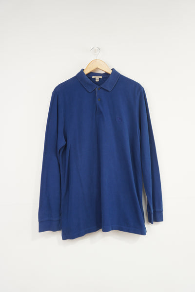 Vintage blue Burberry long sleeve polo shirt with embroidered logo on the chest 