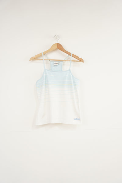 Ellesse baby blue and white striped cami top with embroidered logo near the hem