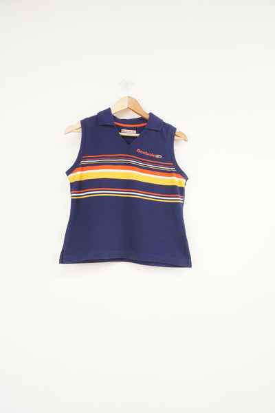Reebok bleu polo style vest top with embroidered spell-out logo on the chest 