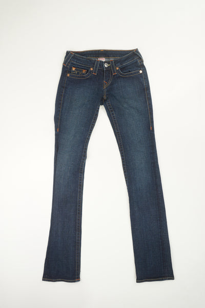 True Religion low rise, slim fit leg jeans with embroidered back pockets
