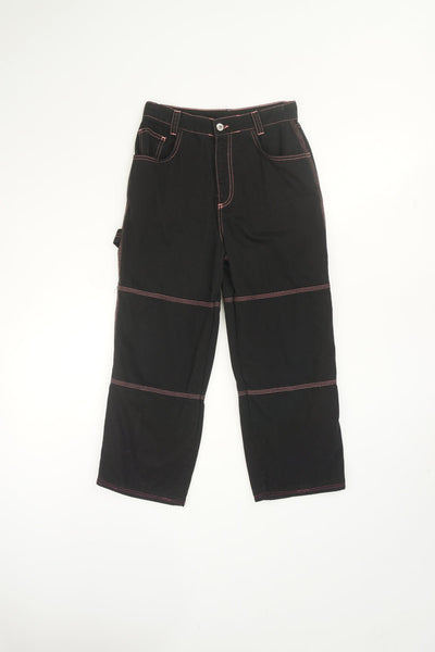 Y2K Kickers black and grey tie dye carpenter style skate trousers with embroidered logo on the back pocket