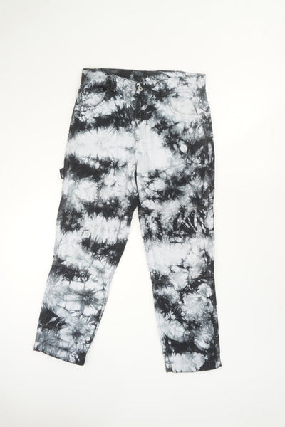 Y2K Kickers black and grey tie dye carpenter style skate trousers with embroidered logo on the back pocket