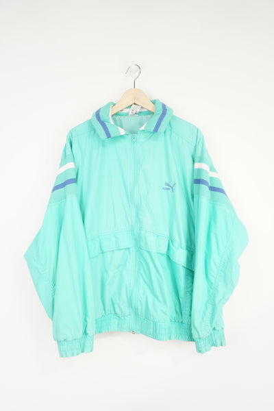 Vintage 1980's Puma mint green zip through tracksuit jacket with embroidered logo on the chest