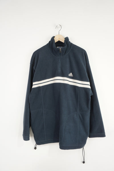 Vintage 90's blue Adidas 1/4 zip fleece with embroidered logo and stripe detail on the chest