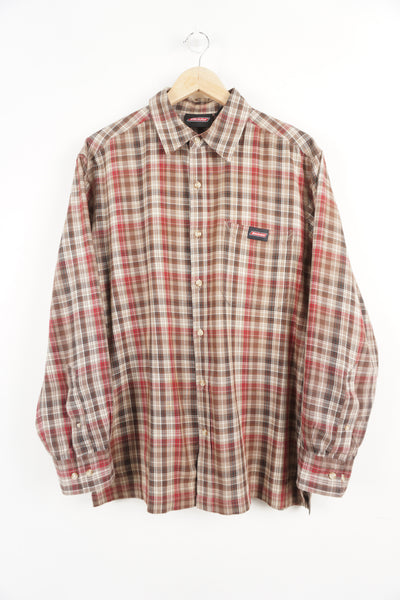 Vintage tan and red Dickies checkered button up shirt with long sleeves