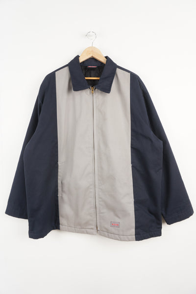 Dickies navy blue  and grey cotton zip through workwear jacket with embroidered logo on the chest