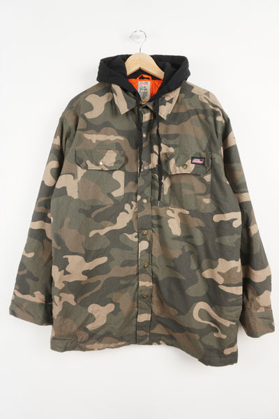 Dickies khaki green camouflage hooded workwear jacket with embroidered logo on the chest